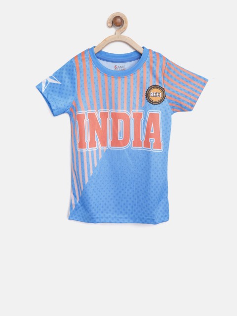 

GAME BEGINS Boys Blue & Orange Printed Round Neck Team India Jersey