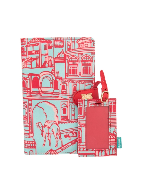 

Chumbak Unisex Pink & Turquoise Blue Printed Passport Holder