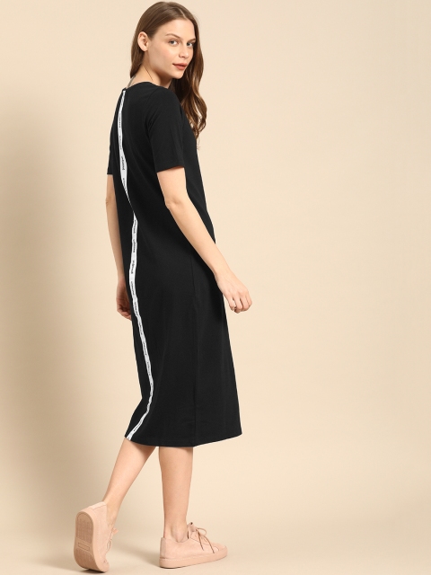 

ether Women Solid Black Back Taping Detail T-shirt Dress