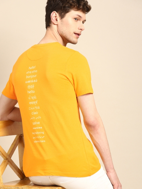 

ether Men Yellow Printed Round Neck T-shirt