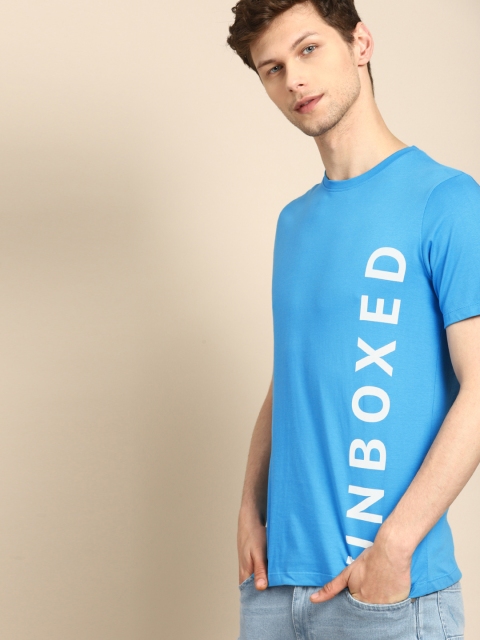 

ether Men Blue Printed Round Neck T-shirt