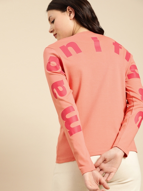 

ether Women Pink & Red Back Printed Round Neck T-shirt