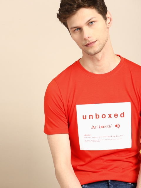 

ether Men Rust Red Printed Round Neck T-shirt