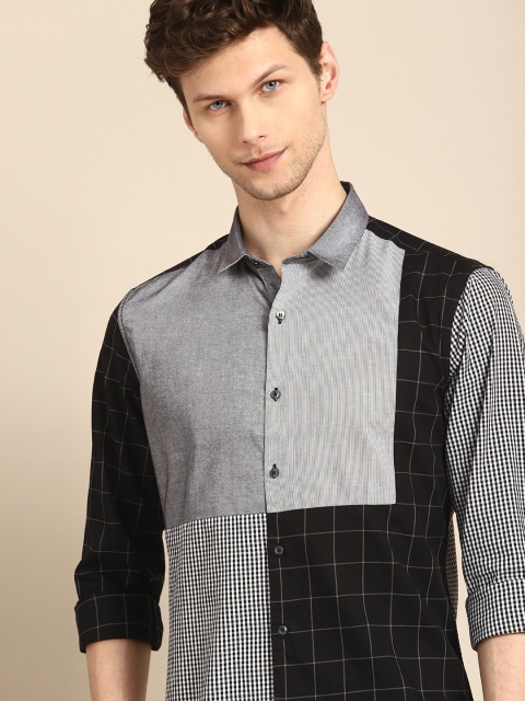 

ether Men Black & White Checked Casual Shirt