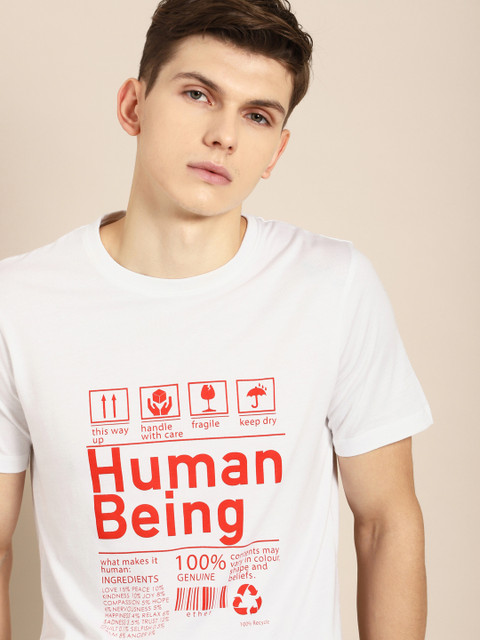 

ether Men White & Red Printed Round Neck T-shirt