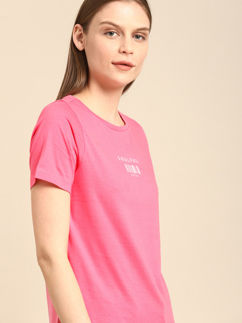 

ether Women Pink Solid Round Neck T-shirt