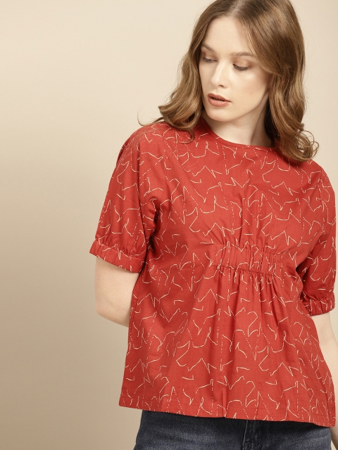 

ether Women Rust Red Printed Top