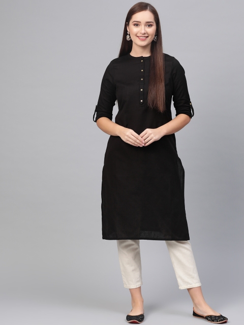 

W Women Black Solid Straight Kurta