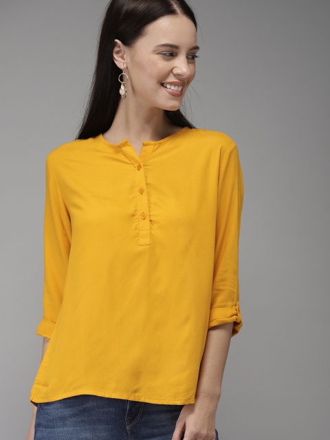 

HERE&NOW Women Mustard Yellow Solid Top