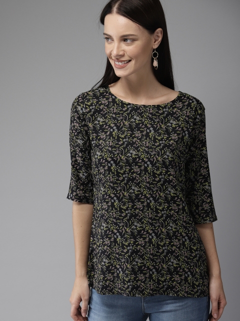 

HERE&NOW Women Black Printed Printed Top