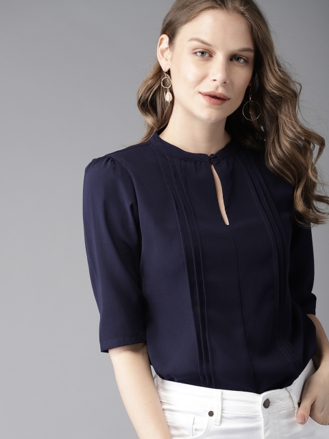 

HERE&NOW Women Navy Blue Solid Top