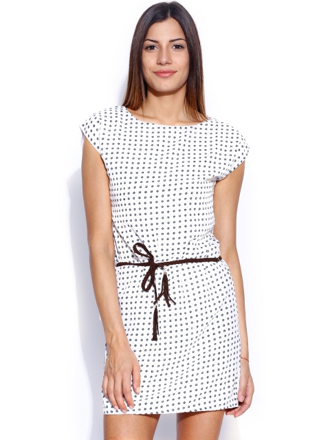 

Tokyo Talkies White & Grey Printed A-Line Dress
