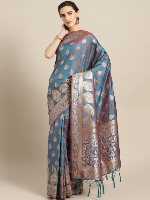 

Chhabra 555 Blue & Golden Handloom Woven Design Banarasi Saree