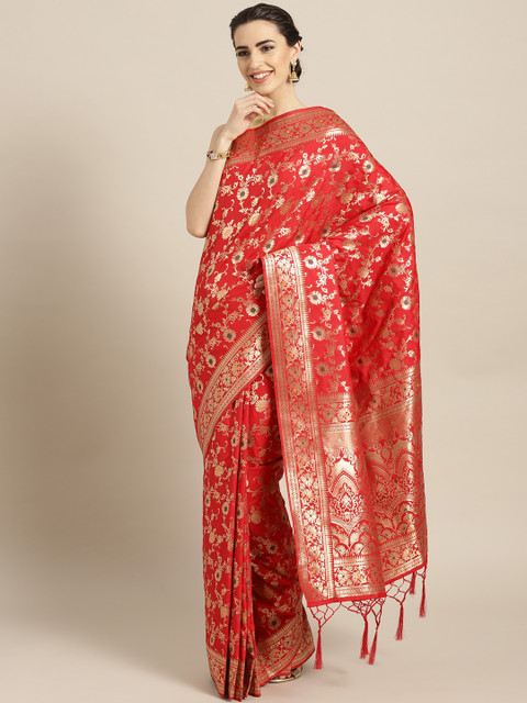 

Chhabra 555 Red & Golden Woven Design Handloom Banarasi Saree