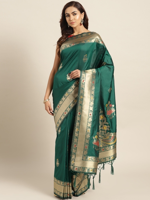 

Chhabra 555 Green & Golden Handloom Woven Design Banarasi Saree