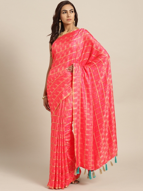 

Chhabra 555 Pink & Golden Checked Patola Saree