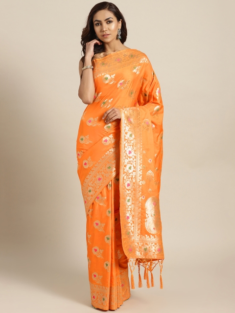 

Chhabra 555 Orange & Golden Handloom Woven Design Banarasi Saree