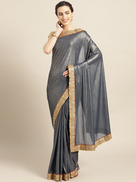 

Chhabra 555 Charcoal Grey Solid Shimmery Detail Saree