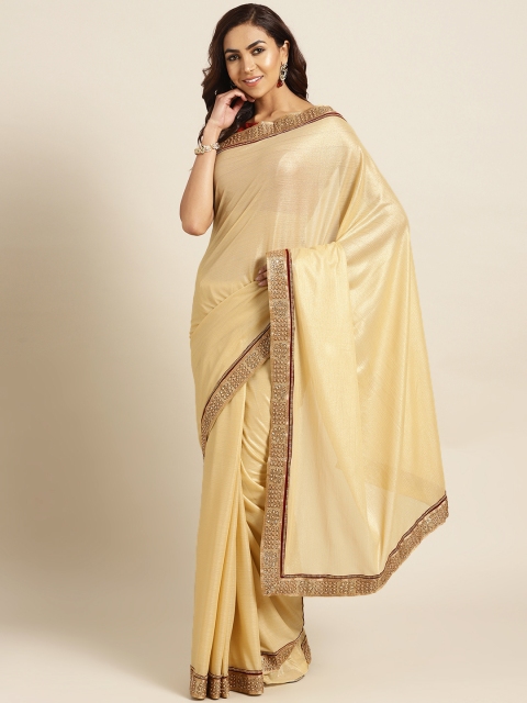 

Chhabra 555 Beige Solid Shimmery Detail Saree