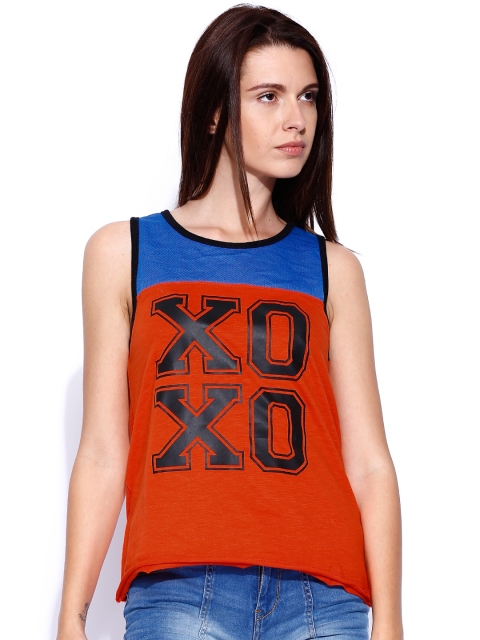 

Tokyo Talkies Orange Printed Tank Pure Cotton Top