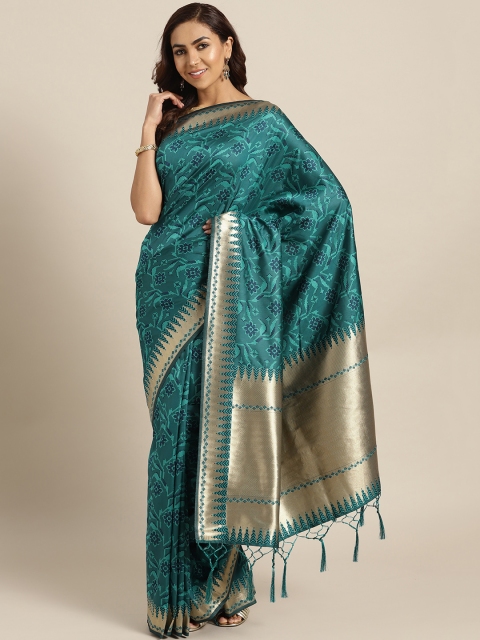 

Chhabra 555 Teal Green & Golden Handloom Woven Design Banarasi Saree