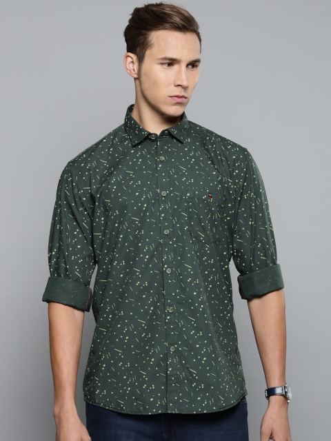

Louis Philippe Jeans Men Charcoal Grey & Green Slim Fit Printed Casual Shirt