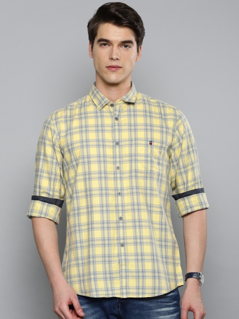 

Louis Philippe Jeans Men Yellow & Grey Slim Fit Checked Casual Shirt