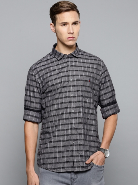

Louis Philippe Jeans Men Grey & Black Slim Fit Self-Checked Casual Shirt
