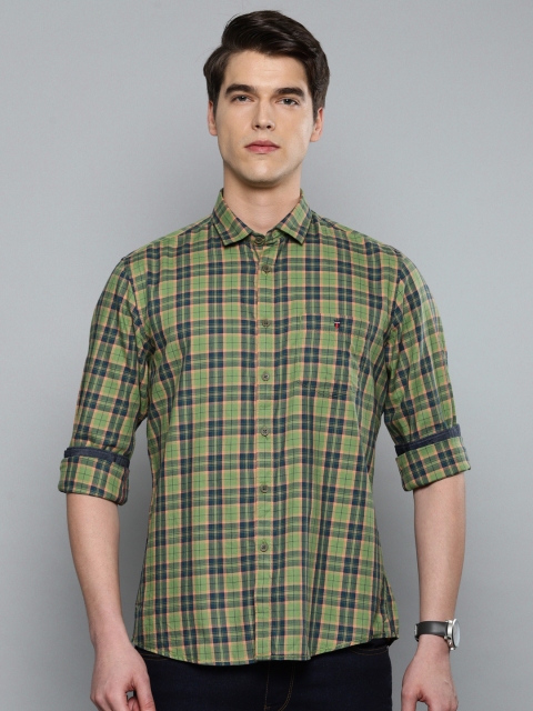 

Louis Philippe Jeans Men Green & Navy Blue Slim Fit Checked Casual Shirt