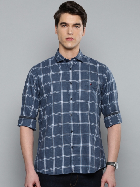 

Louis Philippe Jeans Men Navy Blue & White Slim Fit Checked Casual Shirt