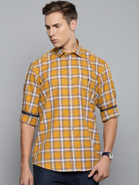 

Louis Philippe Jeans Men Mustard & Navy Blue Slim Fit Checked Casual Shirt