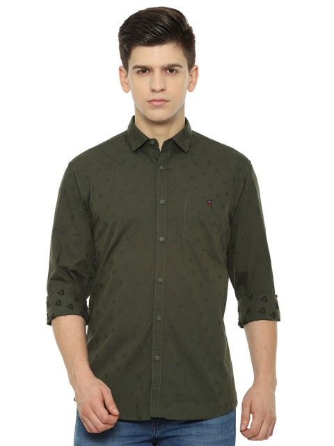 

Louis Philippe Jeans Men Green Slim Fit Self Design Casual Shirt
