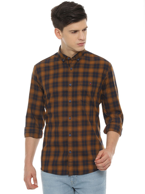 

Louis Philippe Jeans Men Brown & Navy Blue Slim Fit Checked Casual Shirt