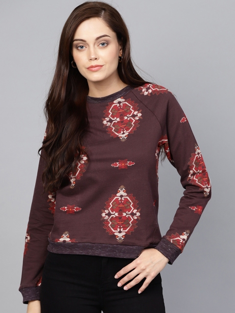 

I AM FOR YOU Women Burgundy & Maroon Printed Sweatshirt