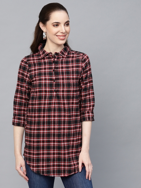 

I AM FOR YOU Women Red & White Checked Shirt Style Top