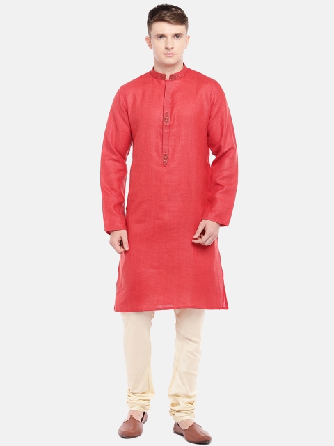 

Ethnicity Men Red Solid Straight Kurta