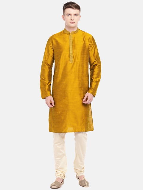 

Ethnicity Men Mustard Yoke Design Straight Kurta