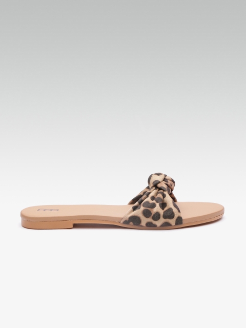 

Street Style Store Women Beige & Coffee Brown Leopard Print Open Toe Flats