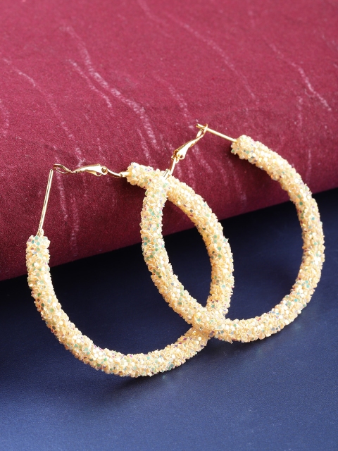 

PRITA Cream-Coloured Gold Plated Handcrafted Circular Hoop Earrings