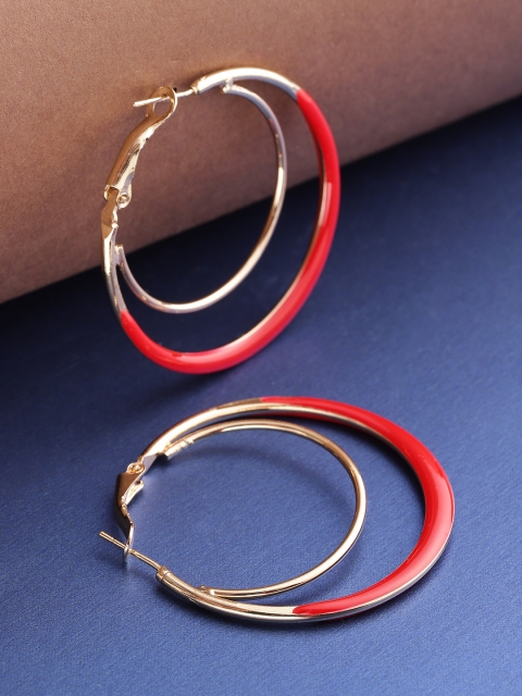 

PRITA Red Gold-Plated Enamelled Circular Hoop Earrings