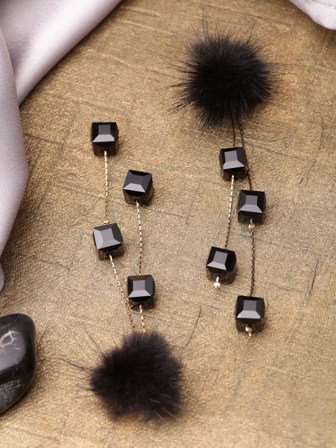 

PRITA Black Gold-Plated Handcrafted Tasselled Beaded Geometric Drop Earrings