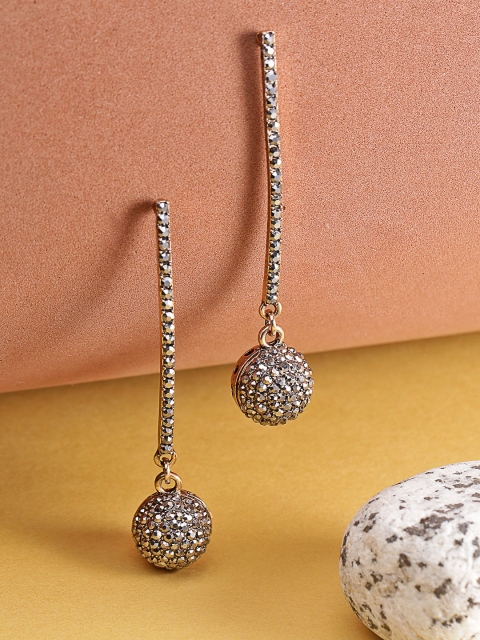

PRITA Gunmetal-Toned Gold-Plated Handcrafted Stone Studded Spherical Drop Earrings, Metallic