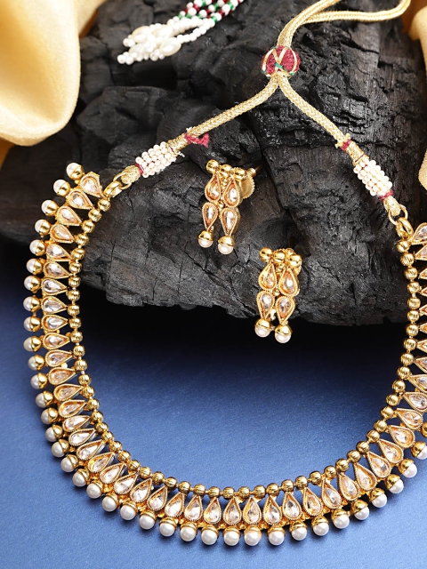 

Zobby Gold-Plated Stone-Studded Handcrafted Textured Jewellery Set