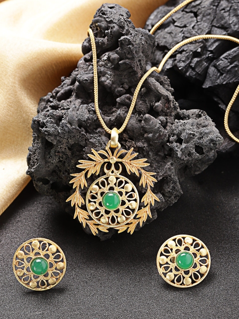 

Zobby Green Gold-Plated Stone-Studded Handcrafted Jewellery Set