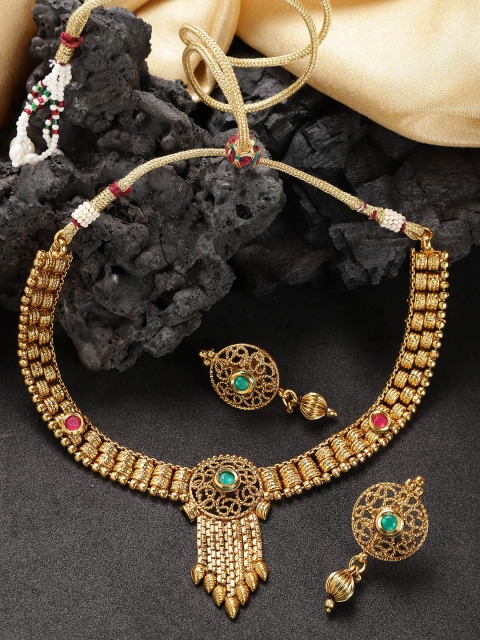 

Zobby Green Gold-Plated Stone-Studded Handcrafted Jewellery Set