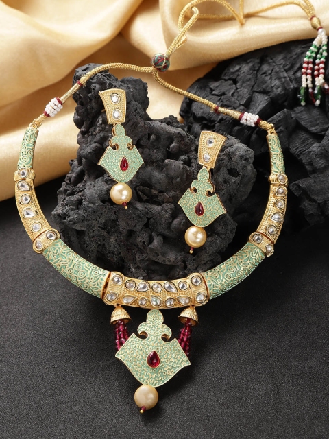

Zobby Green & Red Gold-Plated Stone-Studded Handcrafted Jewellery Set