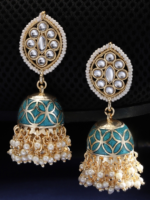 

Zobby Green Gold-Plated Handcrafted Dome Shaped Jhumkas