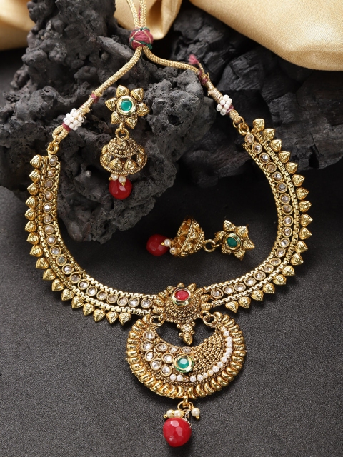 

Zobby Maroon Gold-Plated Stone-Studded Handcrafted Jewellery Set