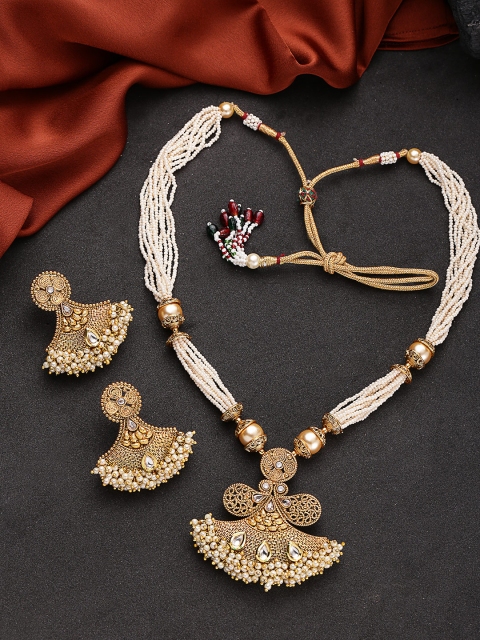 

Zobby Off-White Gold-Plated Stone-Studded Beaded Handcrafted Jewellery Set