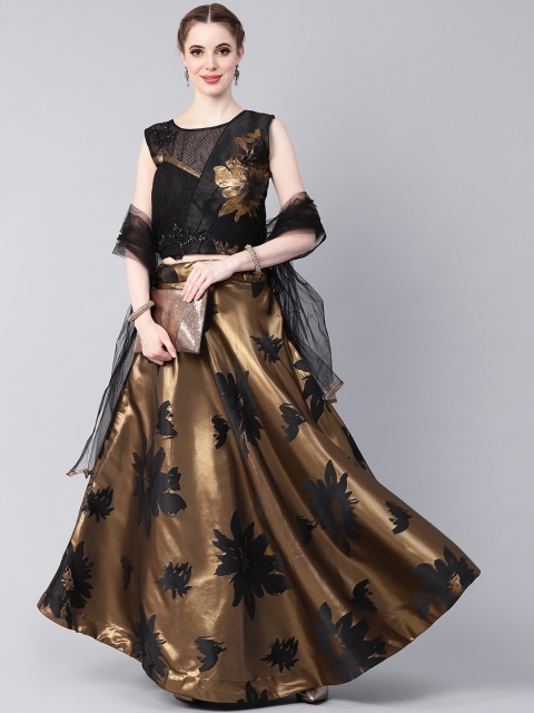 

Chhabra 555 Women Golden & Black Self-Design Made to Measure Lehenga Choli with Dupatta, Gold